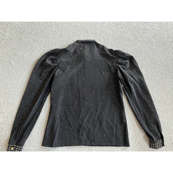 Voila Button Up Top 12 Large Bow Asymmetric Polka Dot Long Sleeve Retro Blouse - Picture 14 of 16